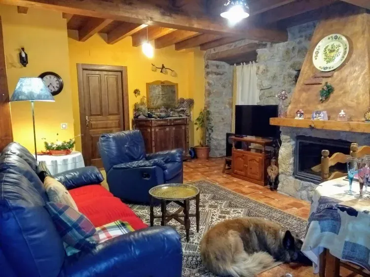 Imagen de salón comedor con chimenea 